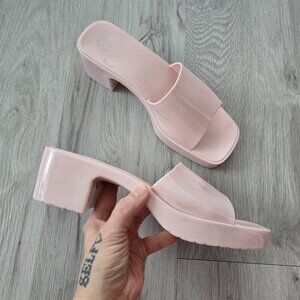 Urban Outfitters pastel pink jelly monochrome square toe platform sandals WMS 9